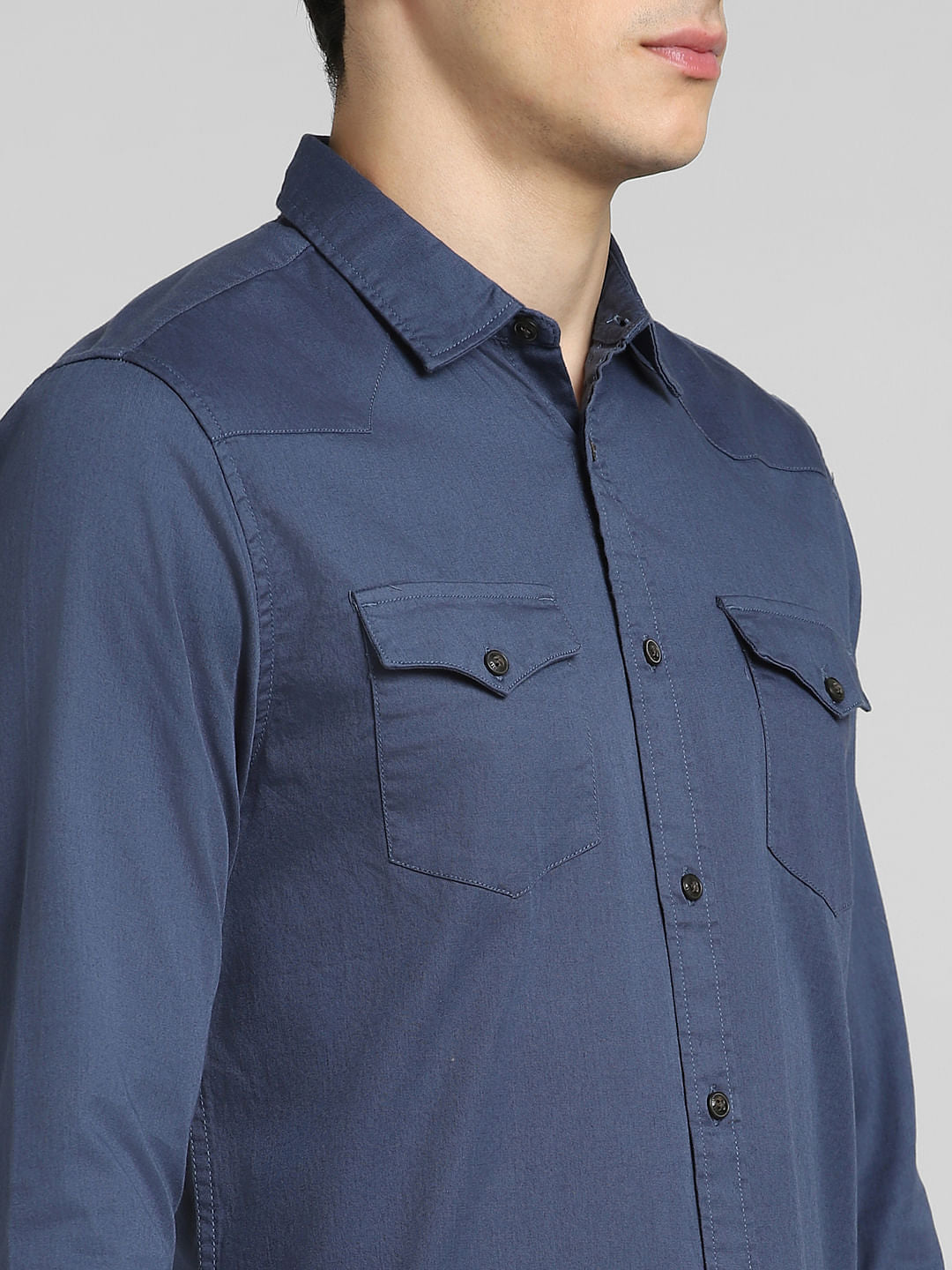 Blue Solid Full Sleeves Shirt