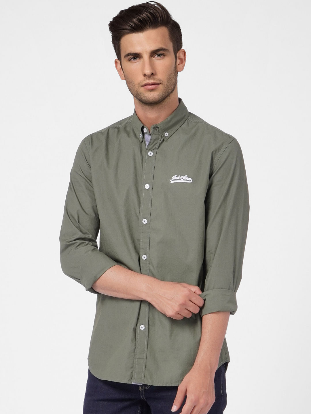 Green Solid Full Sleeves Shirt