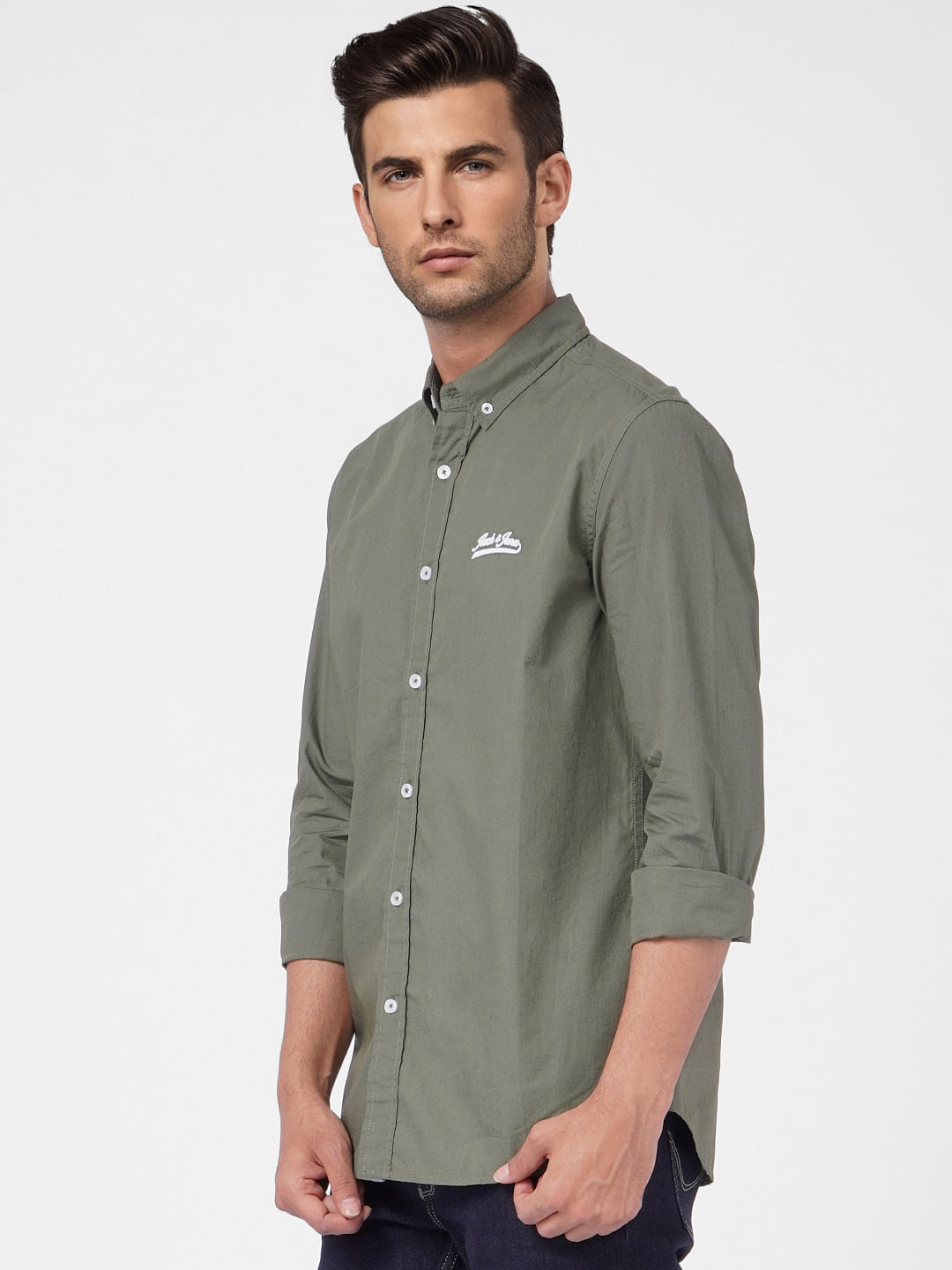 Green Solid Full Sleeves Shirt