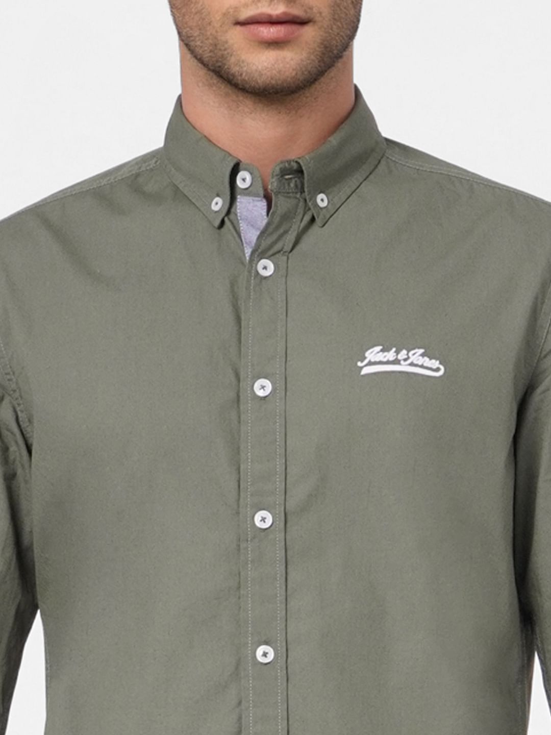 Green Solid Full Sleeves Shirt
