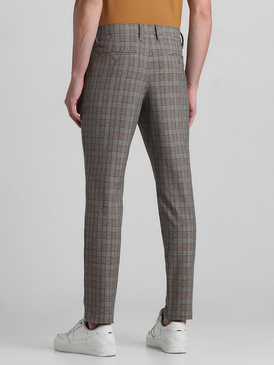 Brown Mid Rise Check Pants