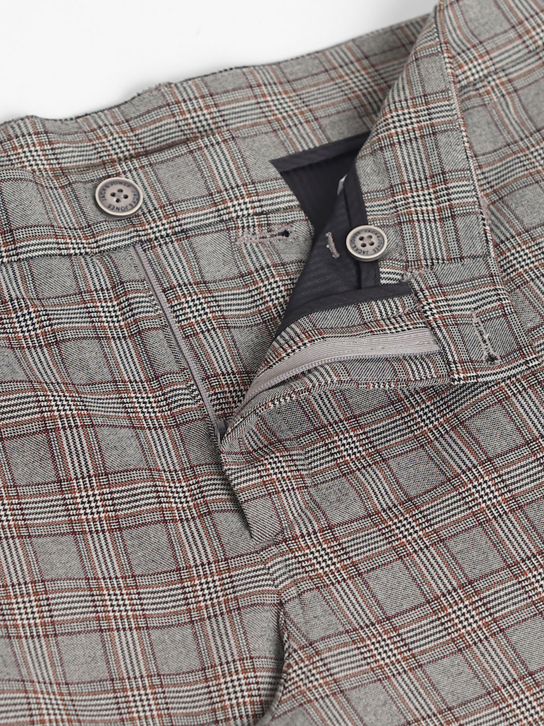 Brown Mid Rise Check Pants