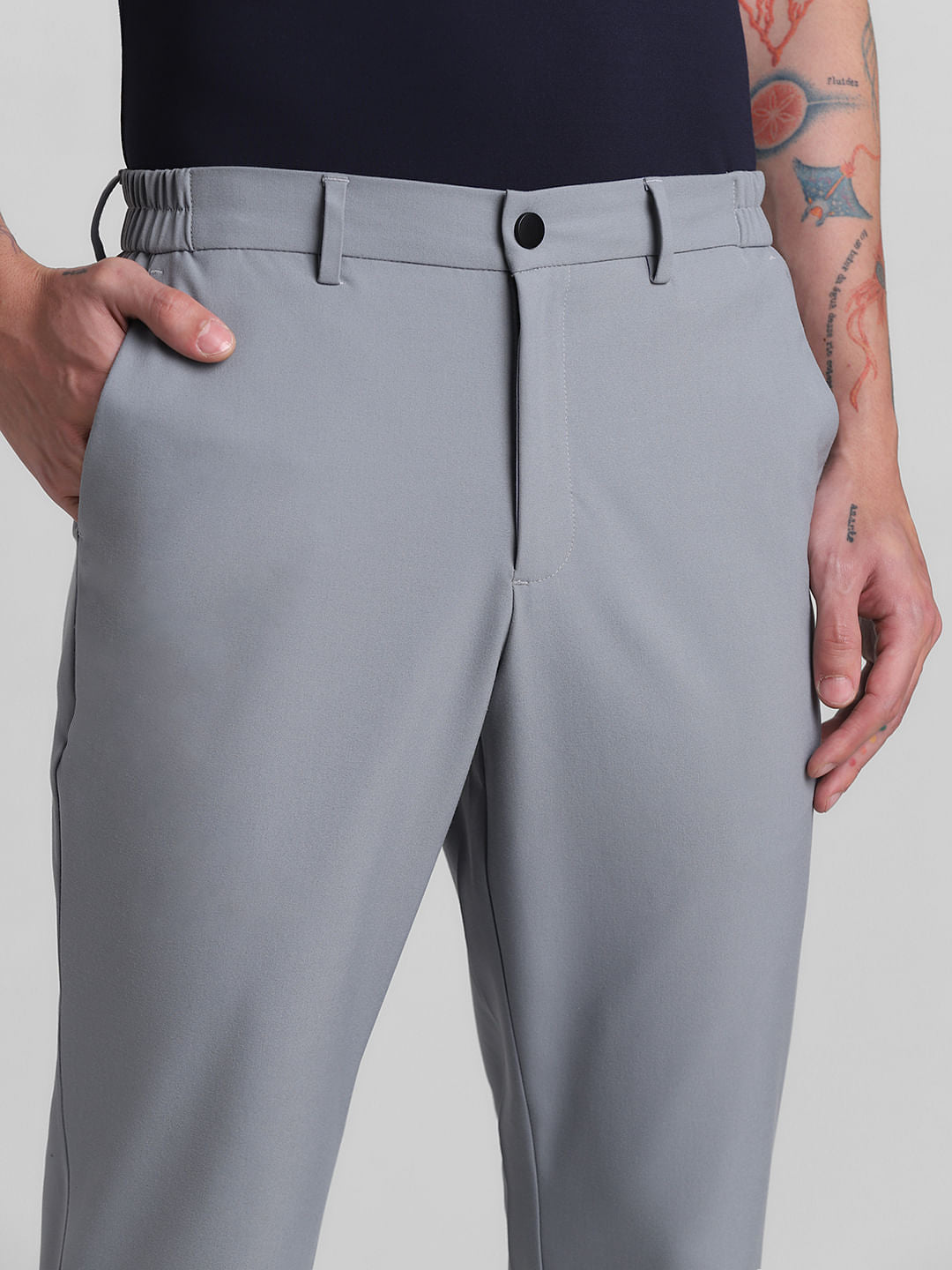 Grey Mid Rise Casual Pants