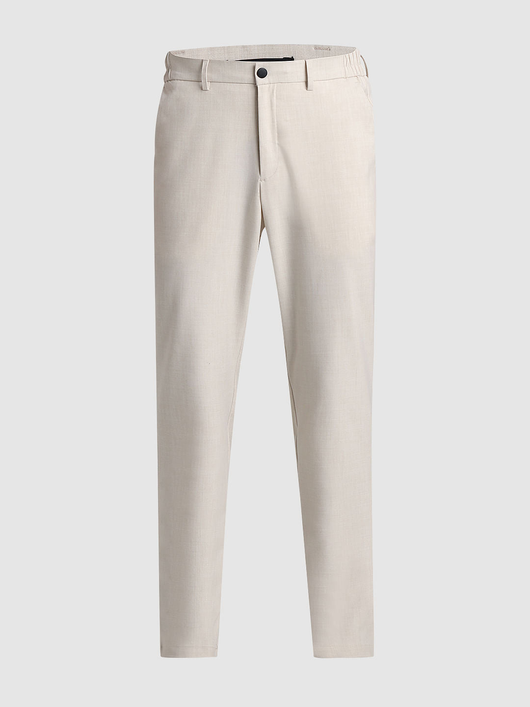 Beige Mid Rise Casual Pants