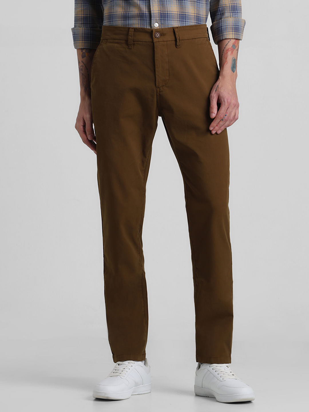Dark Brown Mid Rise Slim Fit Pants
