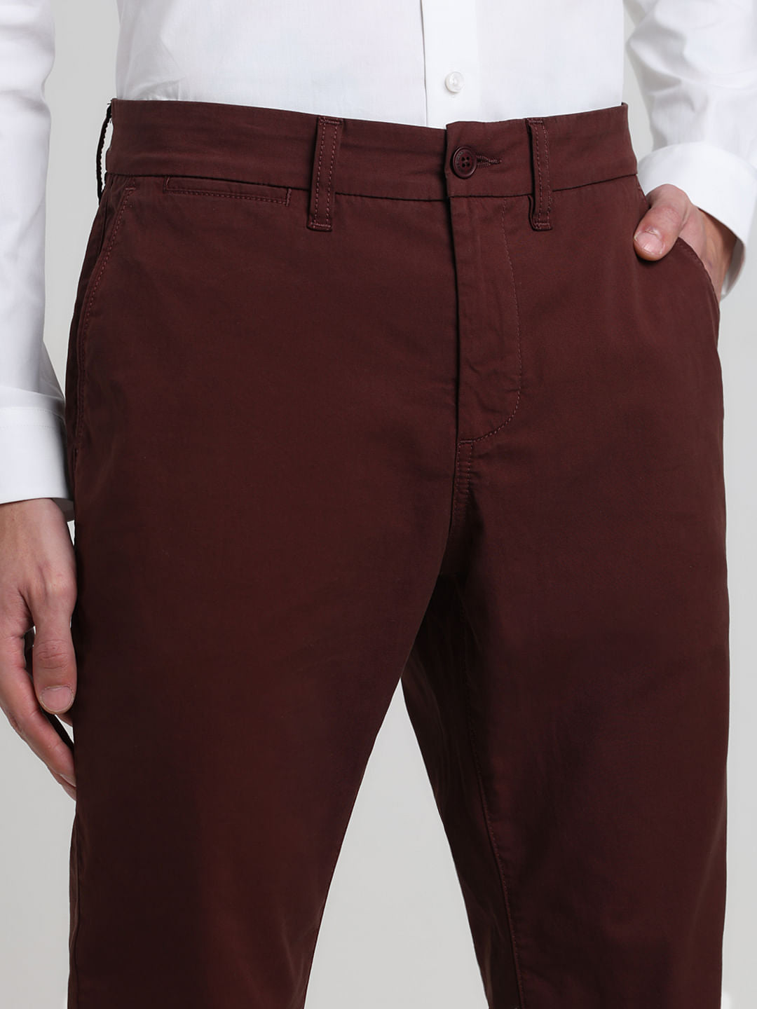 Maroon Mid Rise Slim Fit Pants