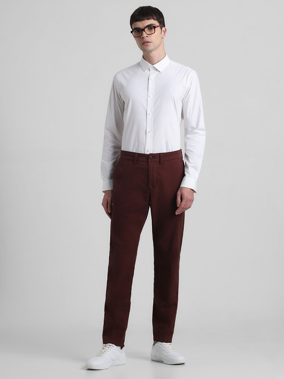 Maroon Mid Rise Slim Fit Pants