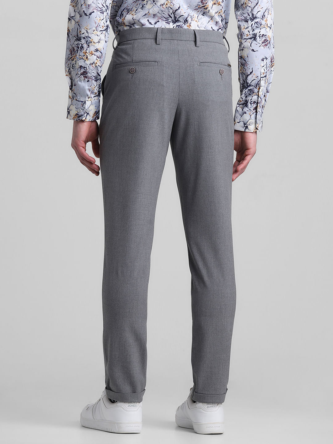 Grey Mid Rise Slim Fit Pants