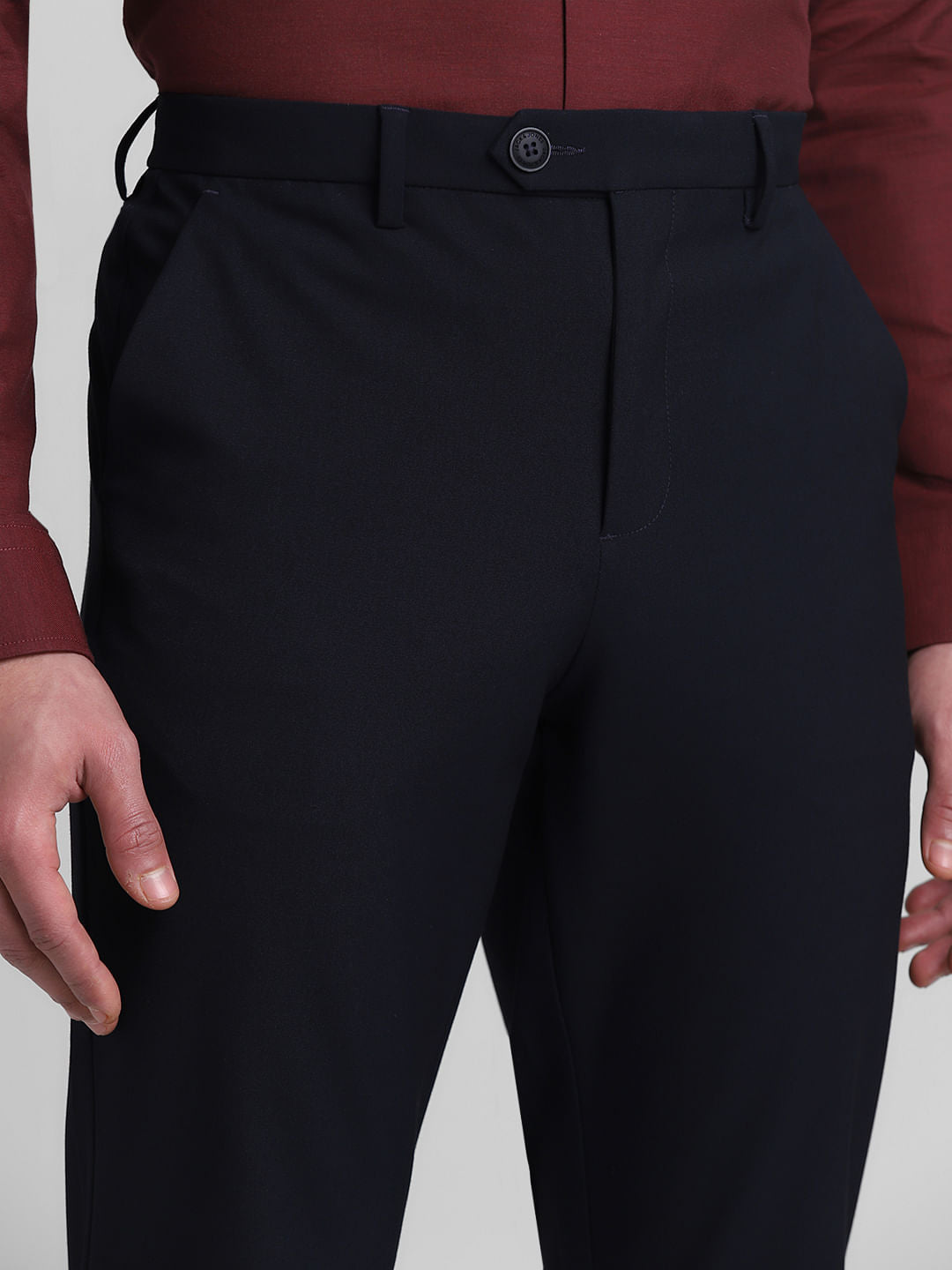 Navy Blue Mid Rise Slim Fit Pants