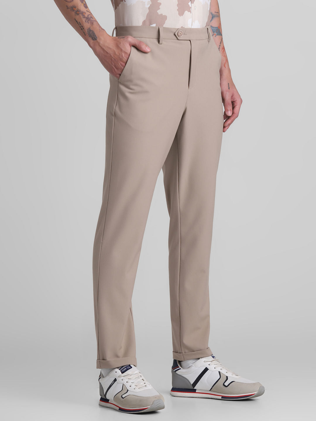 Brown Mid Rise Slim Fit Pants