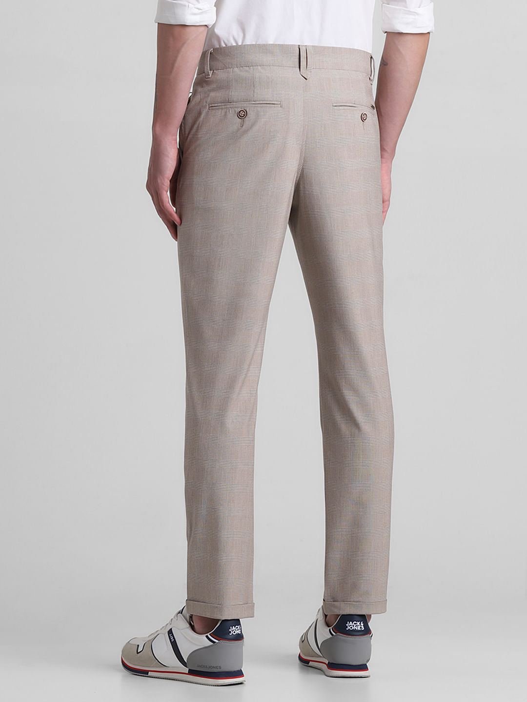 Brown Mid Rise Check Print Pants