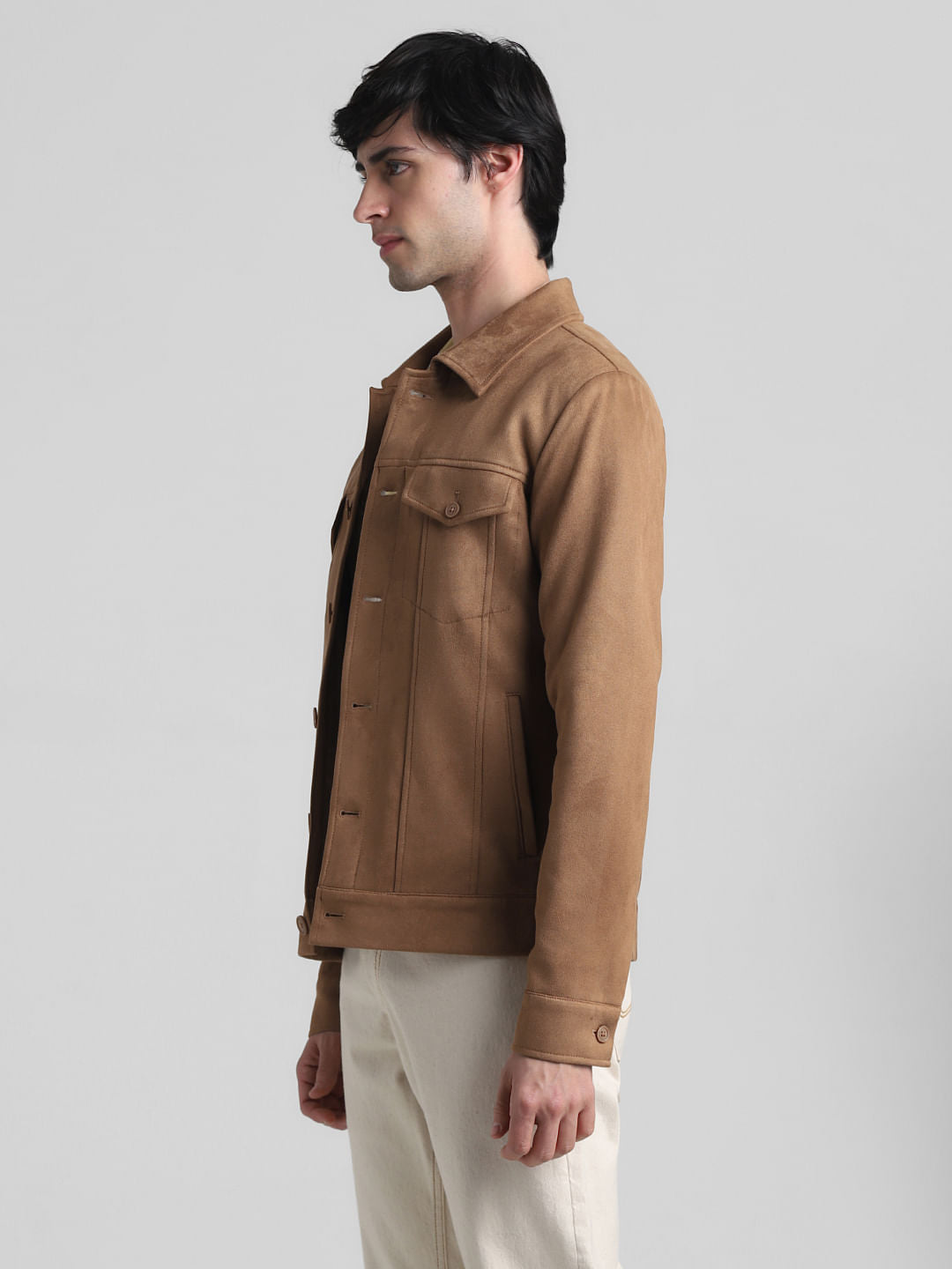 Brown Regular Fit Suede Jacket