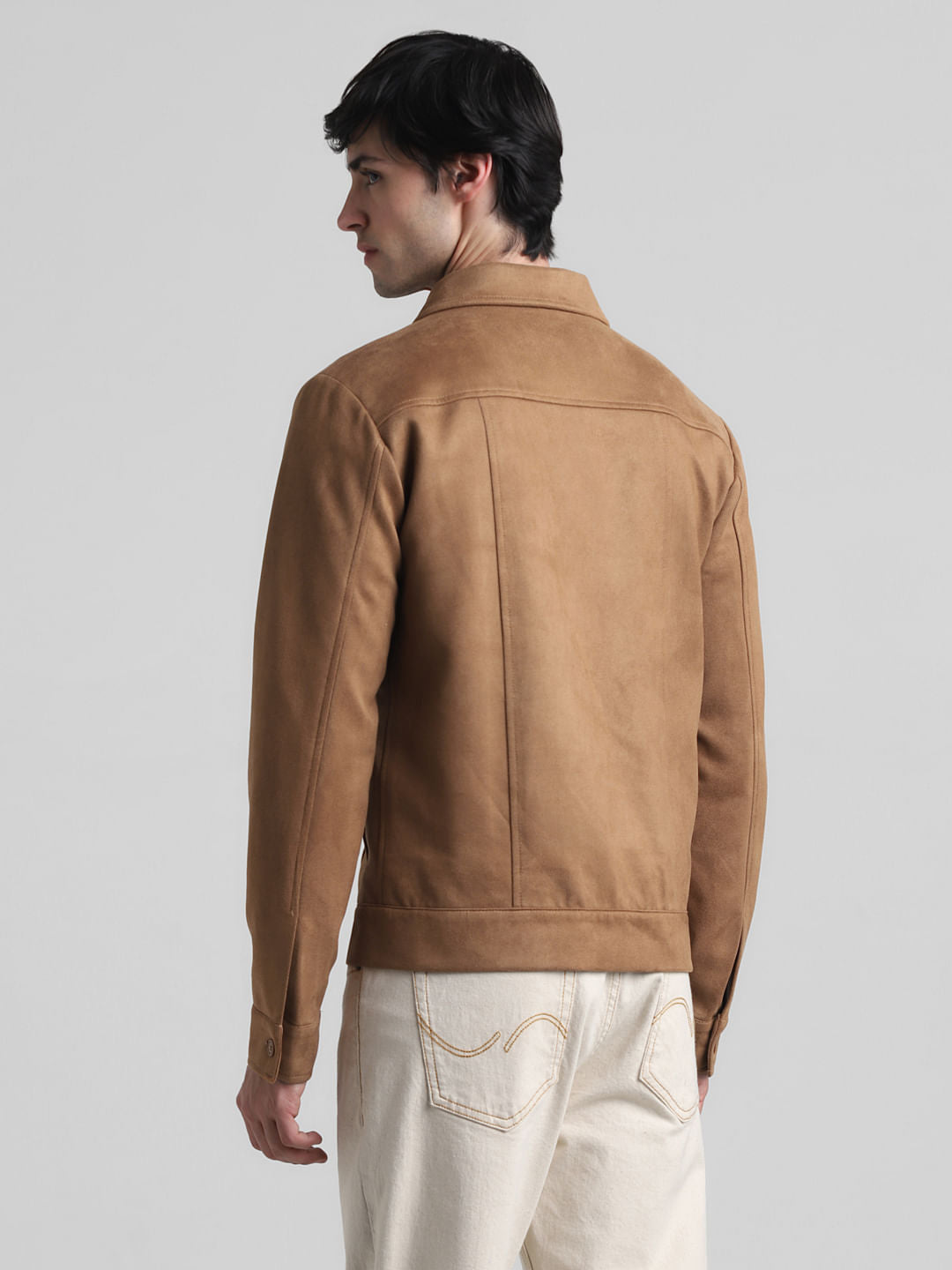 Brown Regular Fit Suede Jacket
