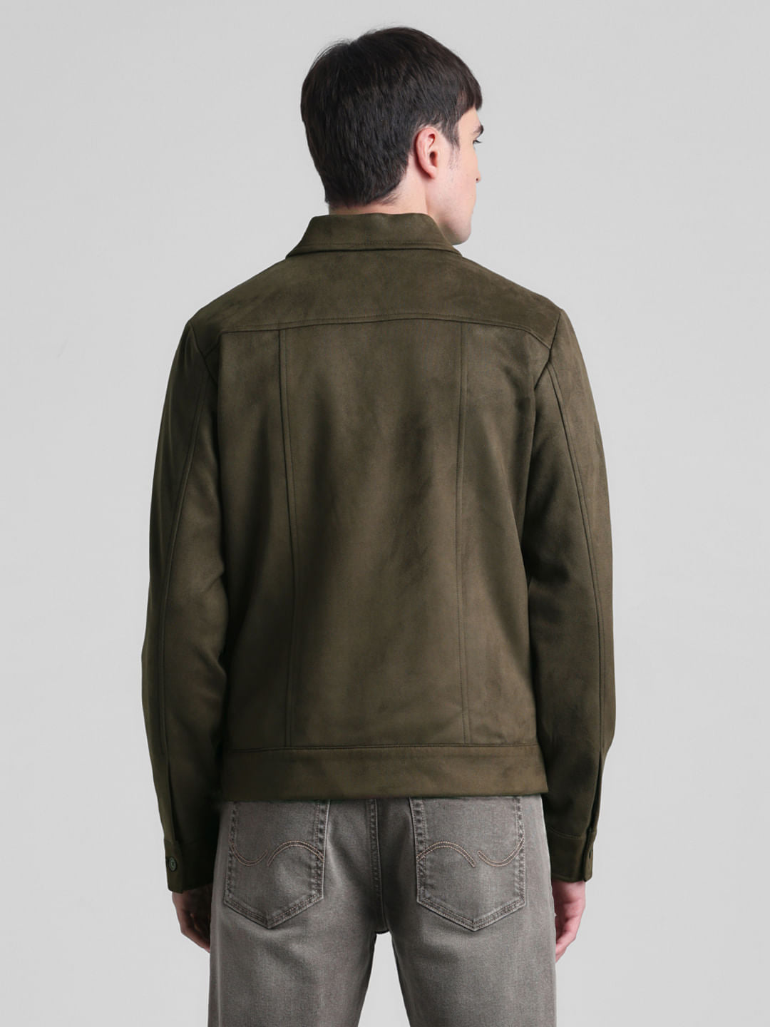 Olive Regular Fit Suede Jacket