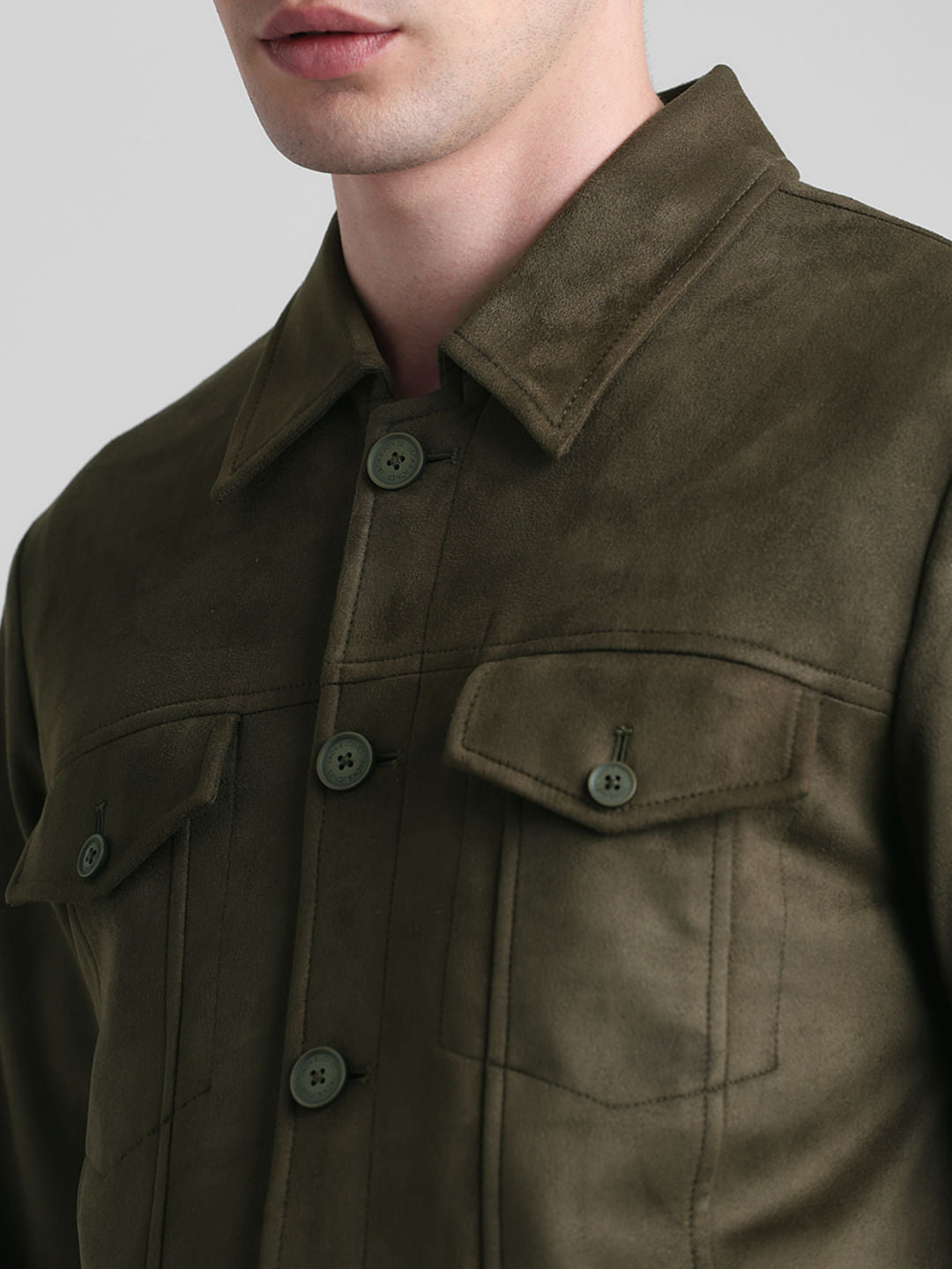Olive Regular Fit Suede Jacket