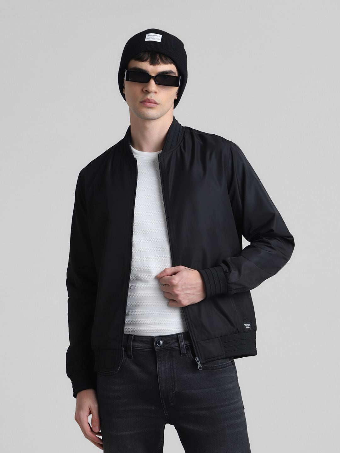 Black Regular Fit Bomber Jacket