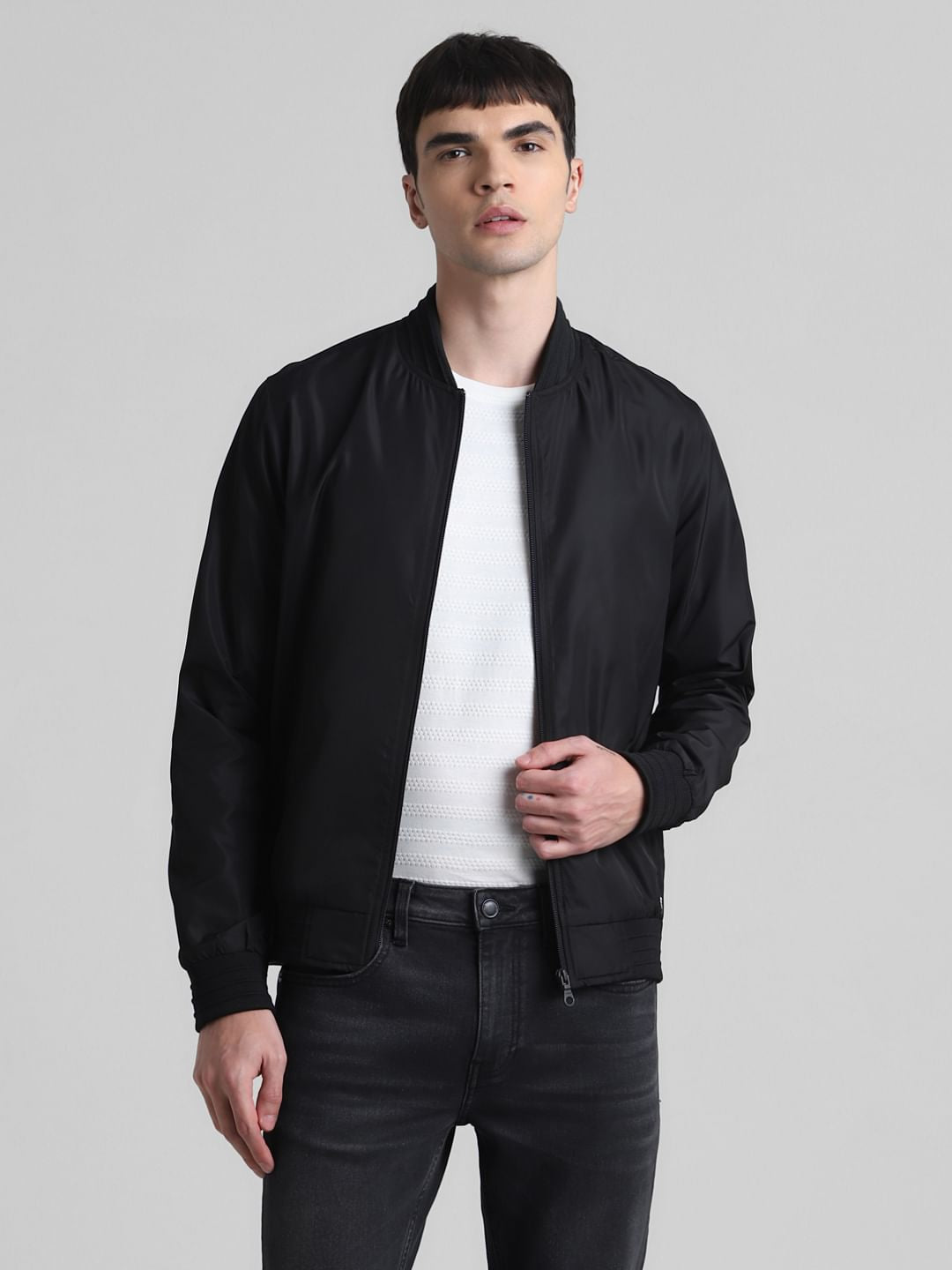 Black Regular Fit Bomber Jacket