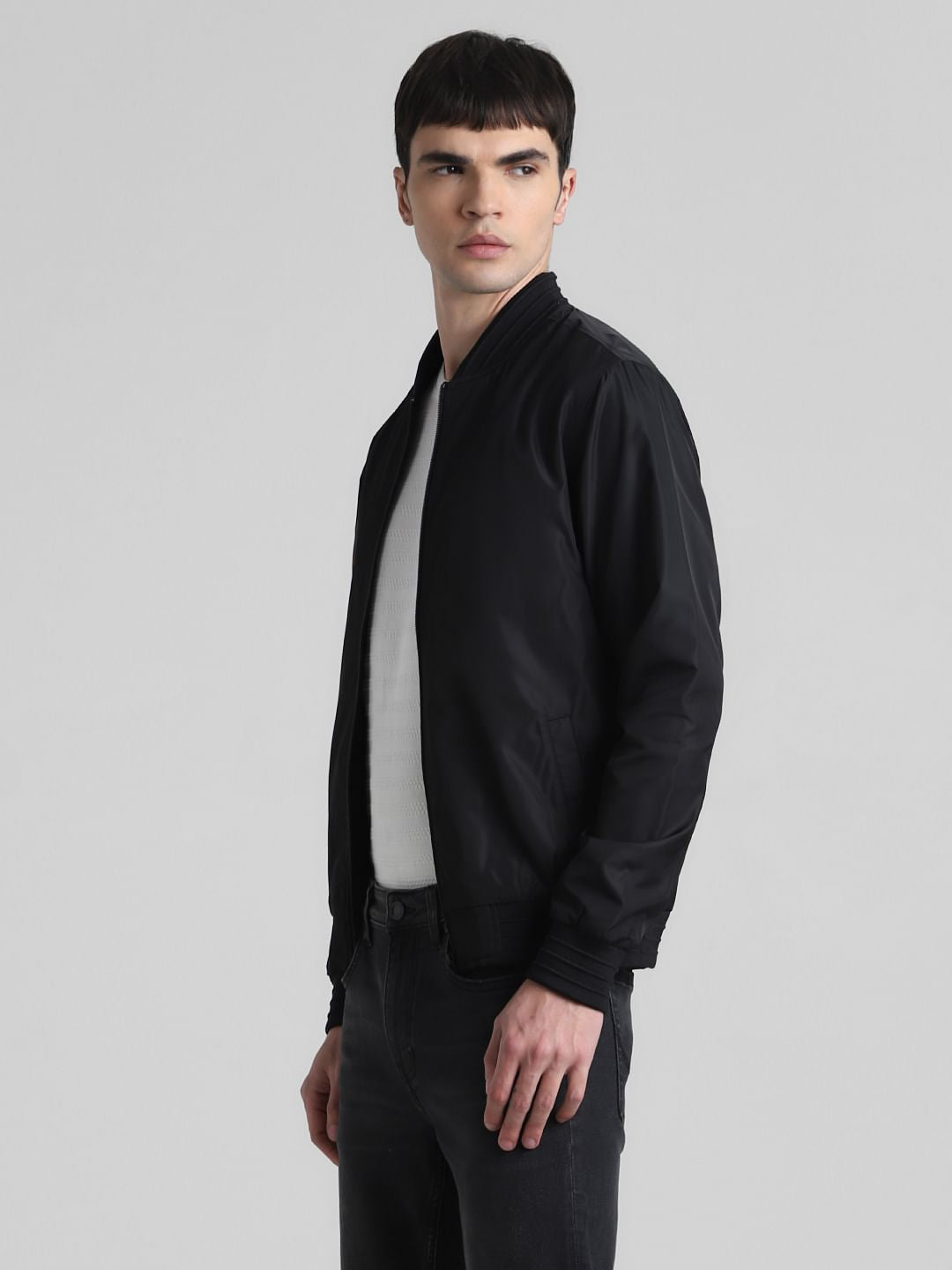 Black Regular Fit Bomber Jacket