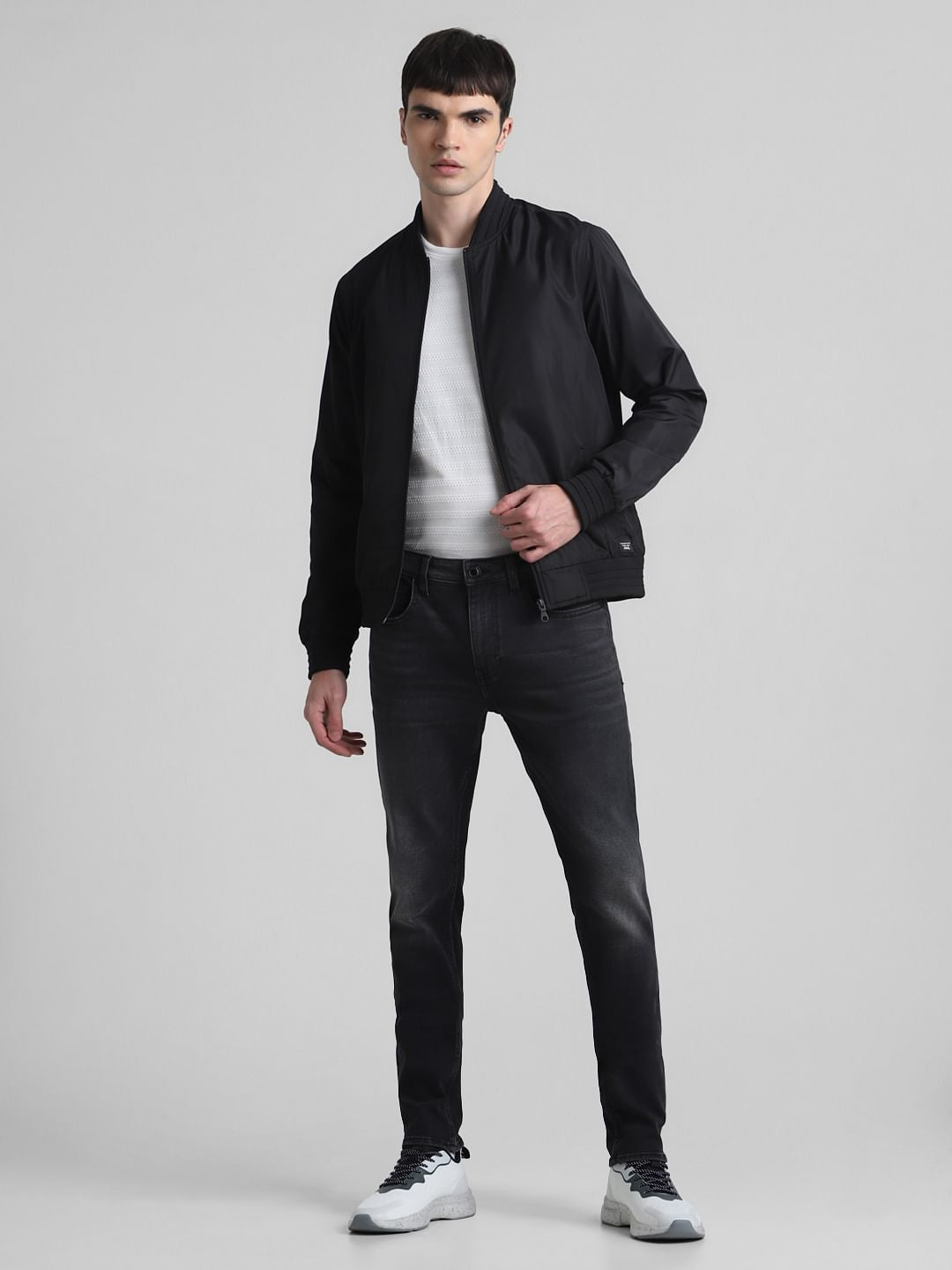 Black Regular Fit Bomber Jacket