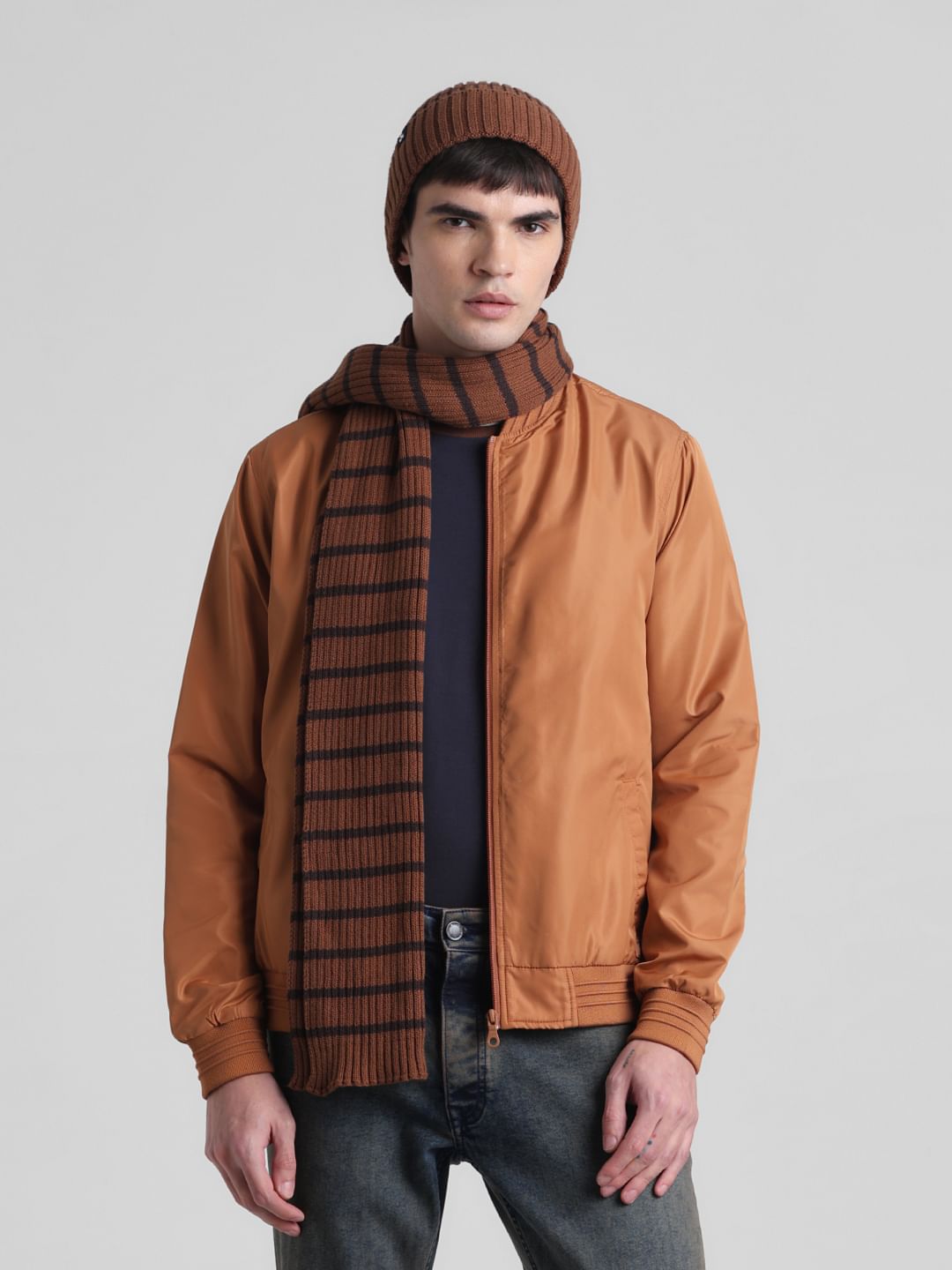 Brown Regular Fit Bomber Jacket - Main Image