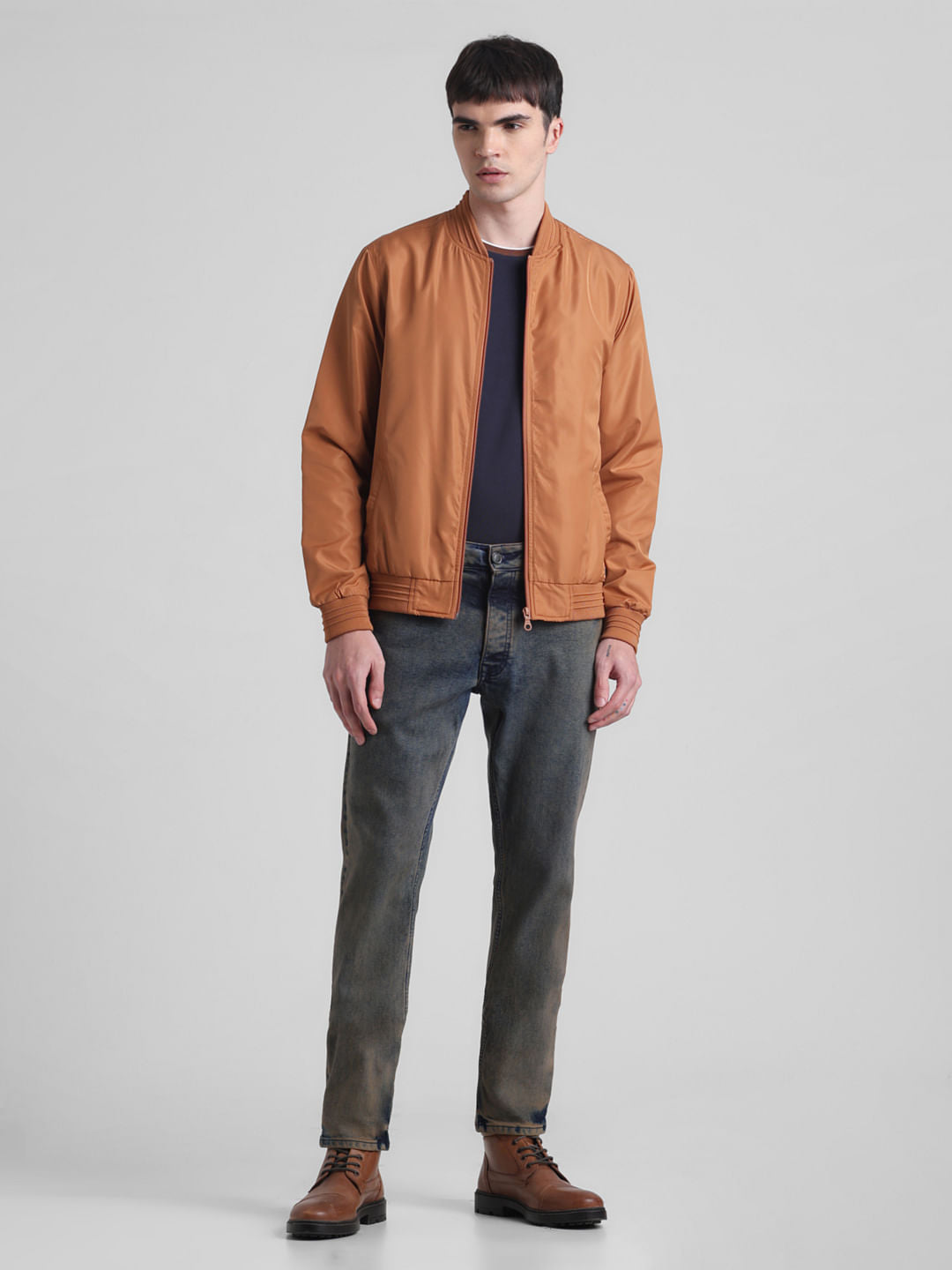 Brown Regular Fit Bomber Jacket