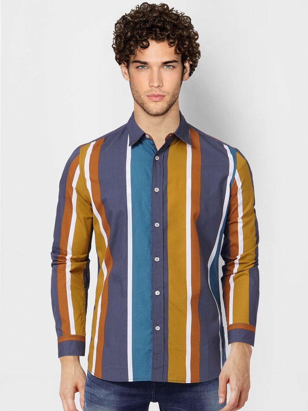 Multi-coloured Striped Full Sleeves Shirt