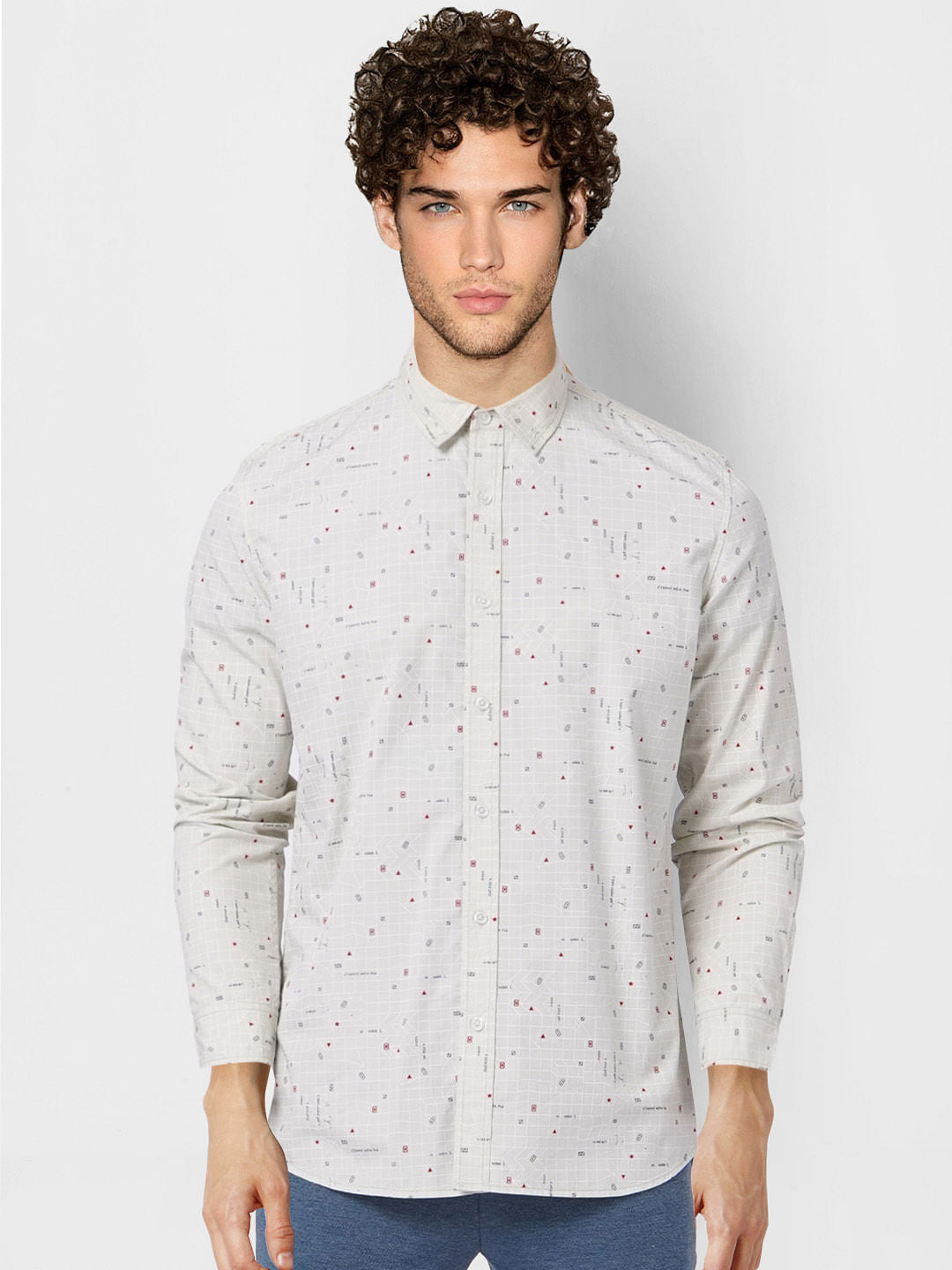 White Printed Full Sleeves Shirt