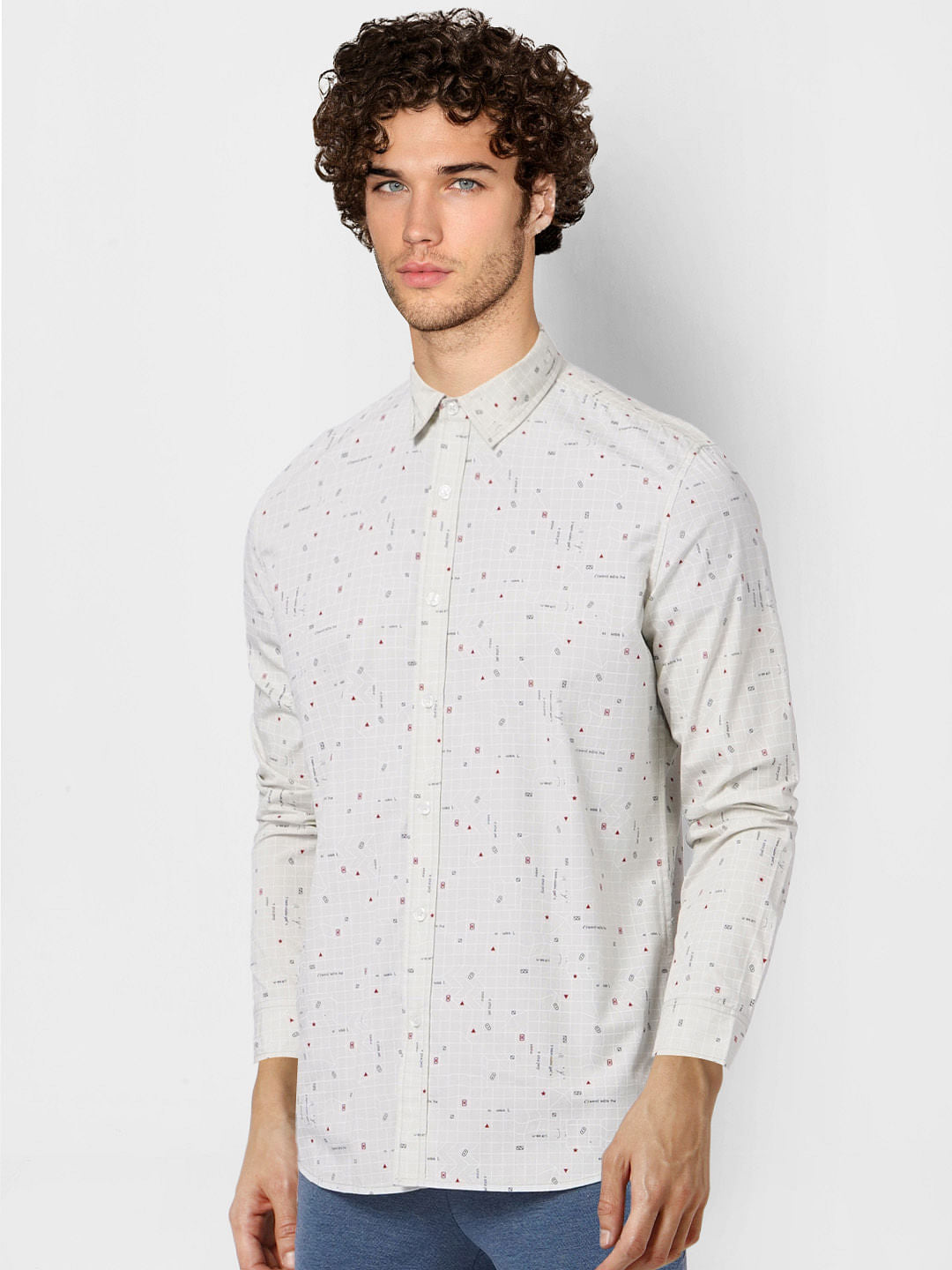 White Printed Full Sleeves Shirt