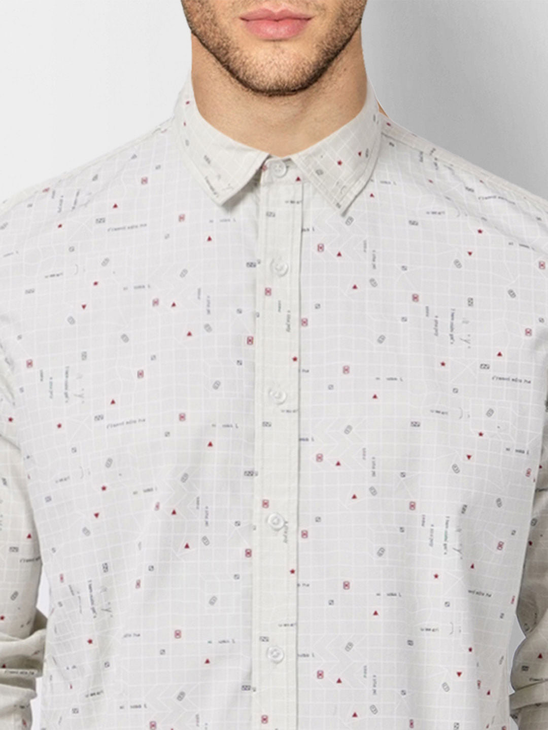 White Printed Full Sleeves Shirt