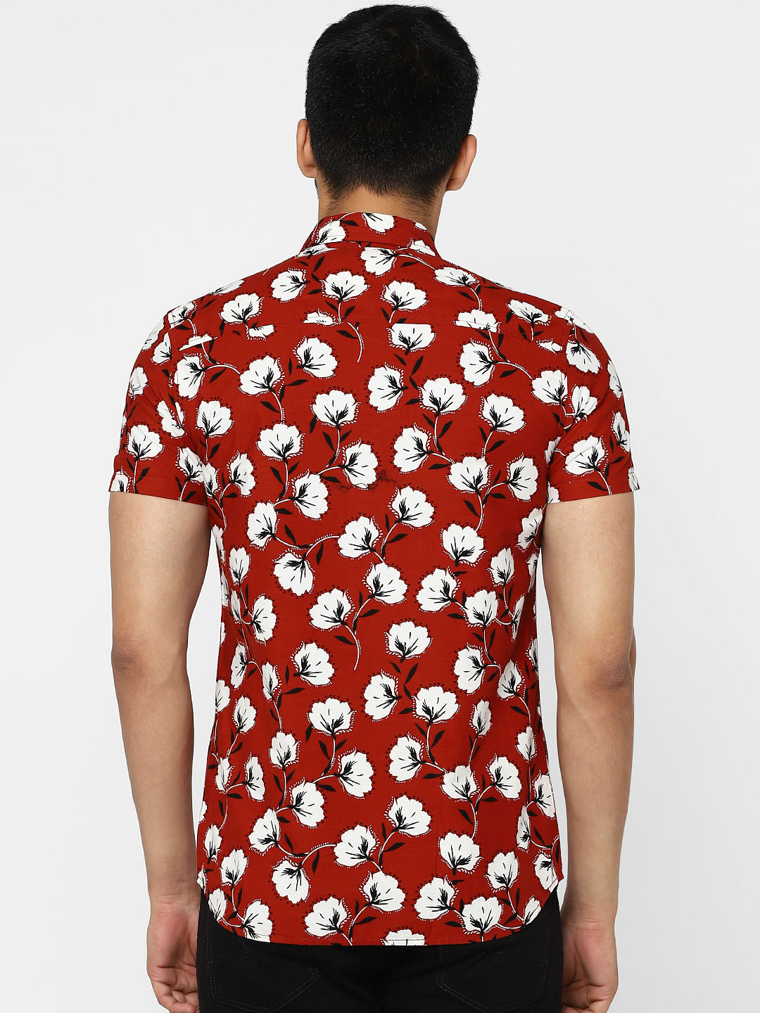 Red Floral Half Sleeves Shirt