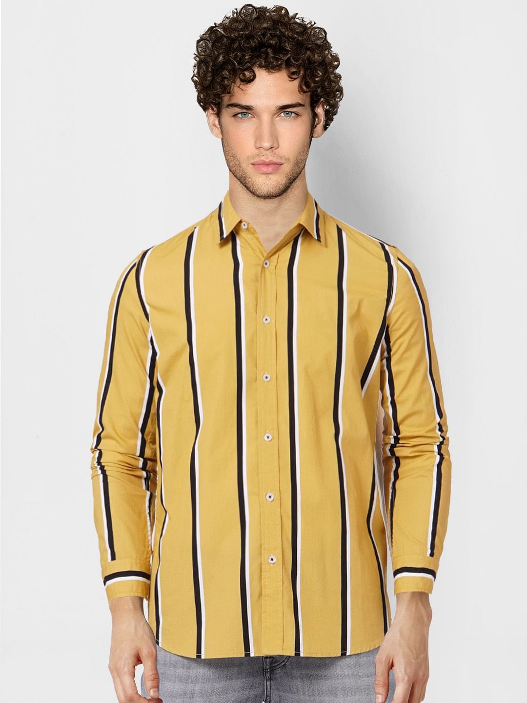Yellow Striped Full Sleeves Shirt