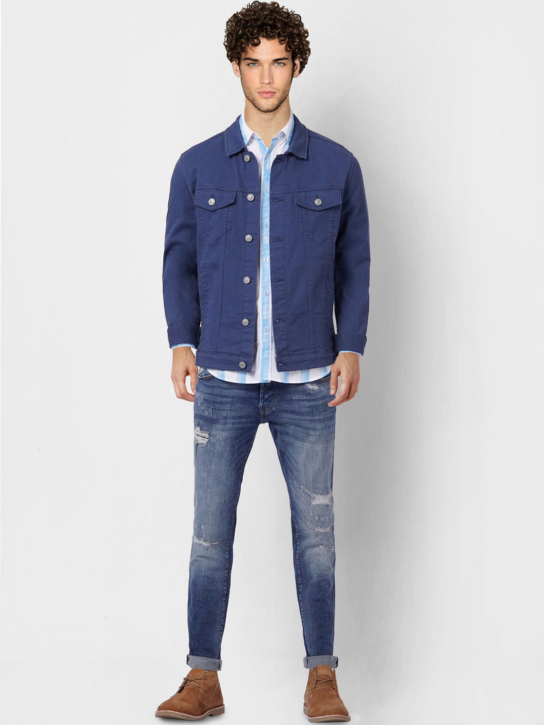 Blue Striped Full Sleeves Shirt
