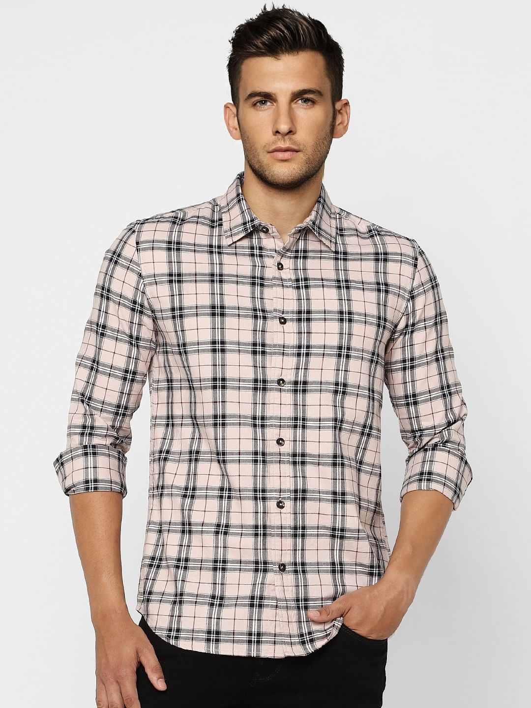 Light Pink Check Full Sleeves Shirt