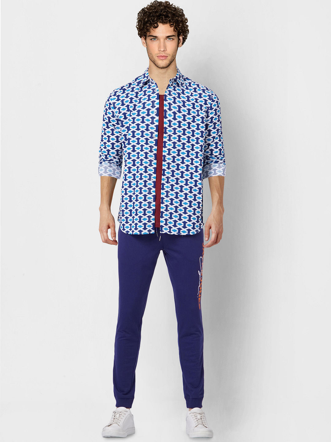 Blue Printed Full Sleeves Shirt