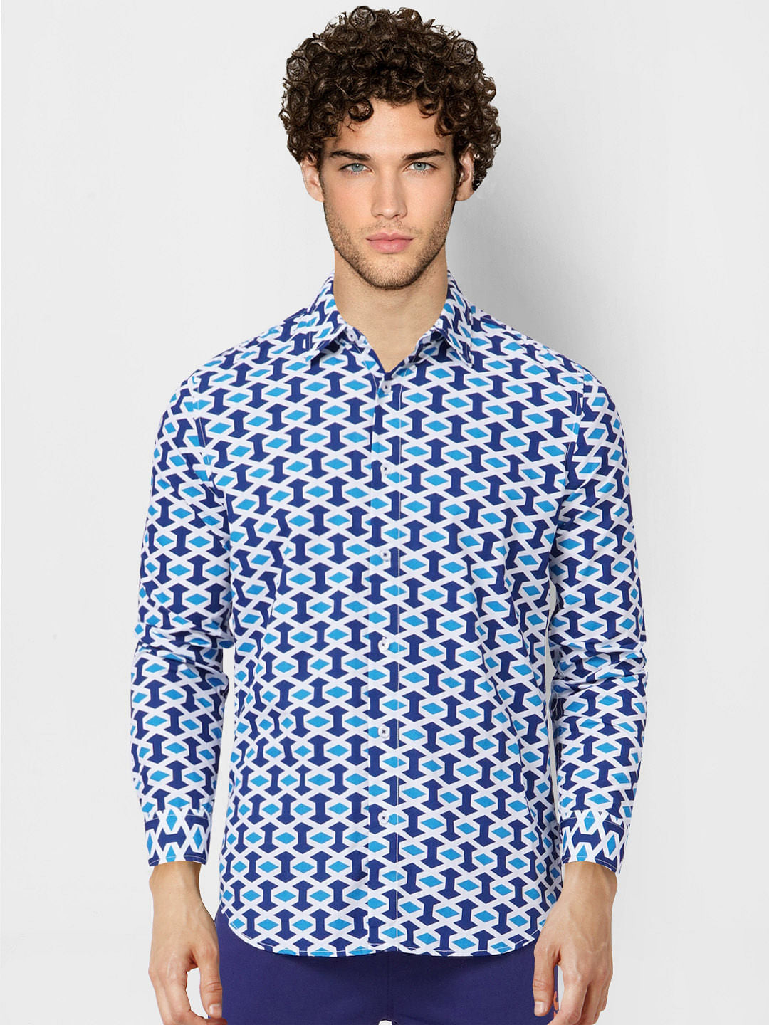 Blue Printed Full Sleeves Shirt
