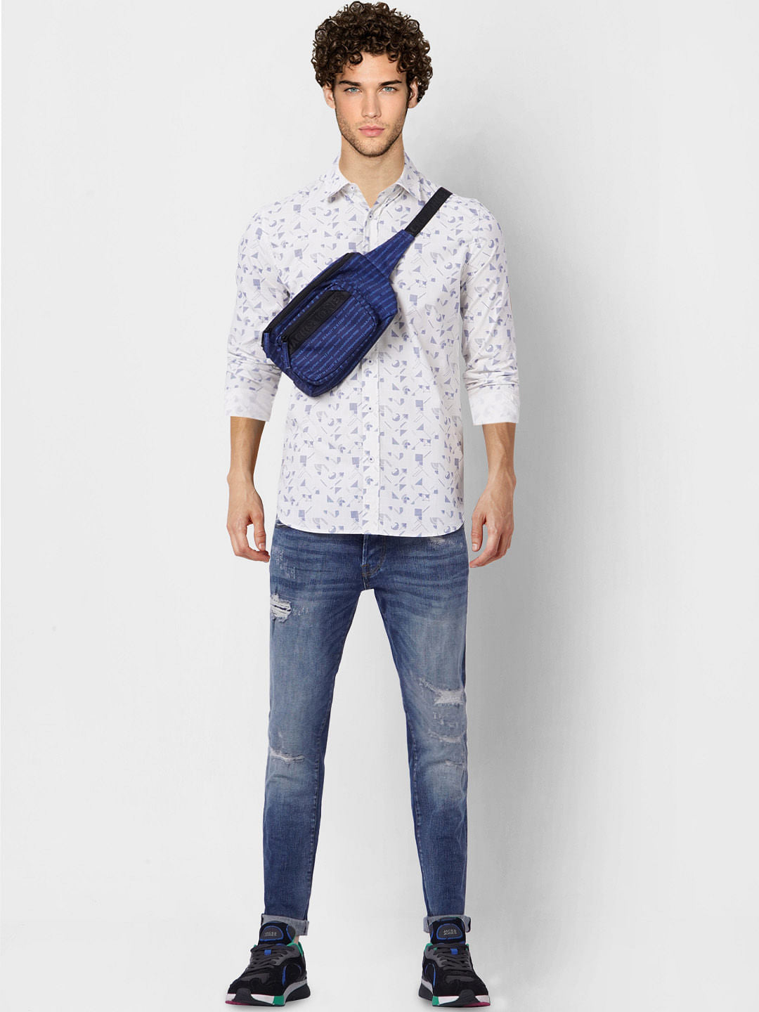 White Printed Full Sleeves Shirt