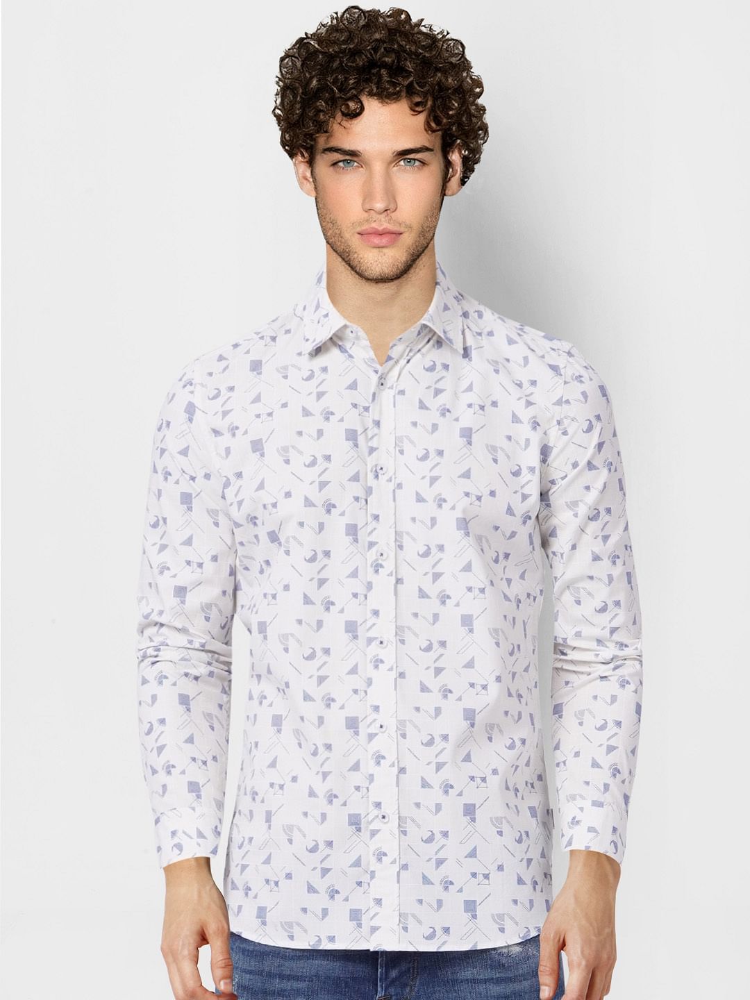 White Printed Full Sleeves Shirt