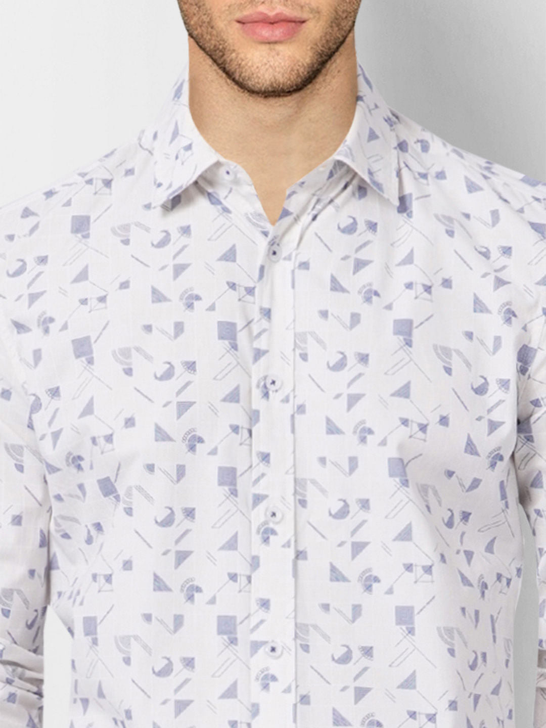 White Printed Full Sleeves Shirt