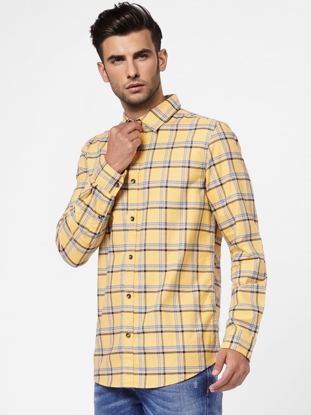 Yellow Check Full Sleeves Shirt