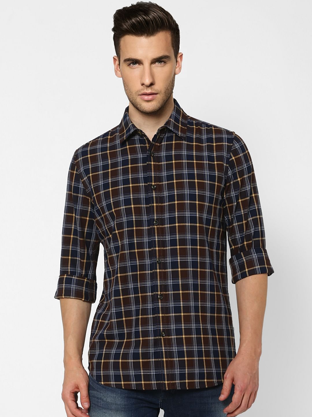 Maroon & Blue Check Full Sleeves Shirt
