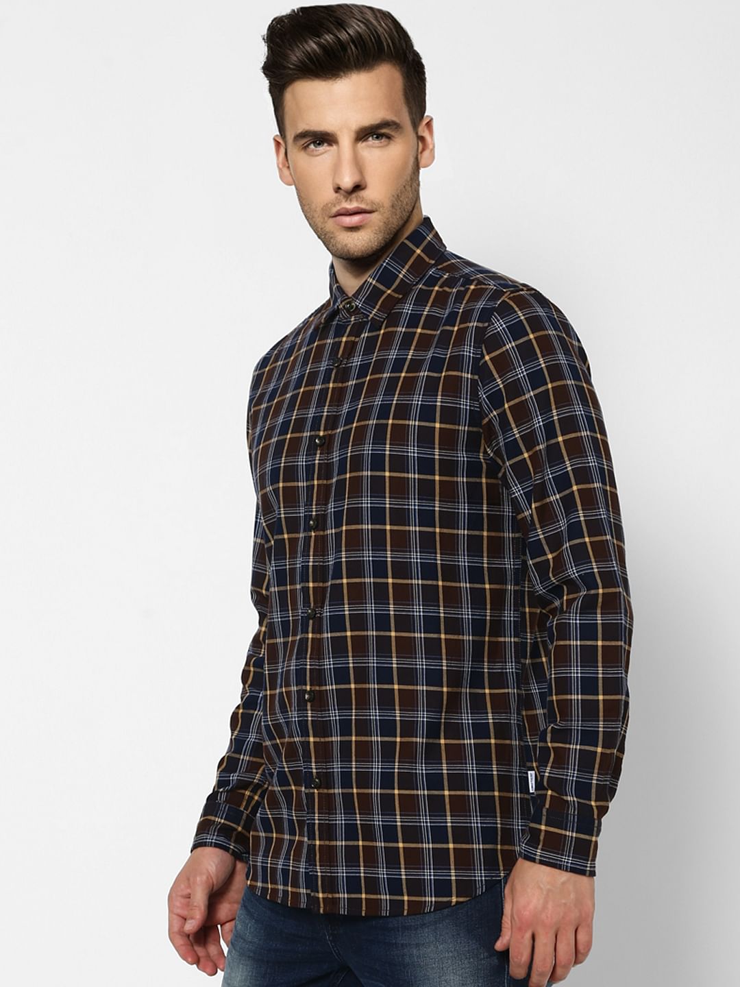 Maroon & Blue Check Full Sleeves Shirt