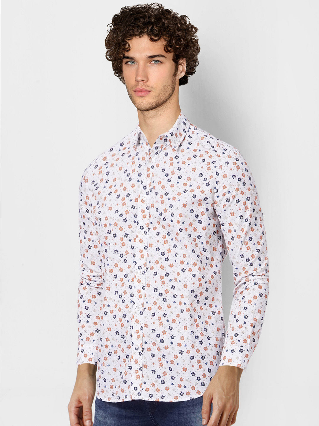 White Floral Full Sleeves Shirt