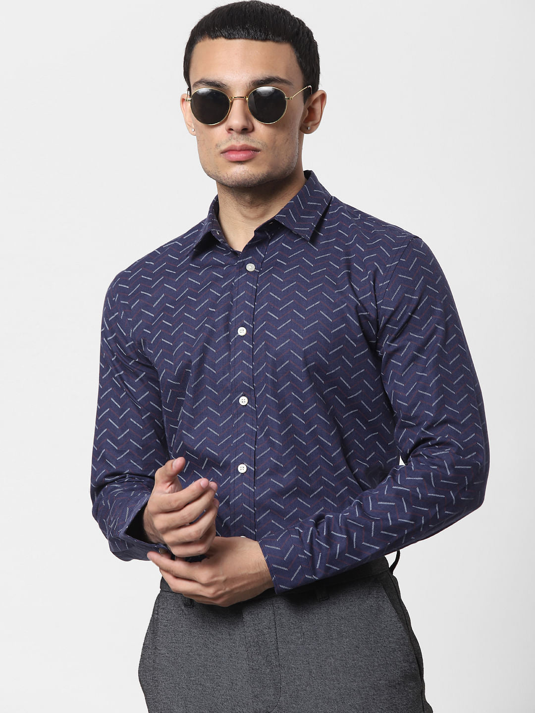 Blue Chevron Print Full Sleeves Shirt