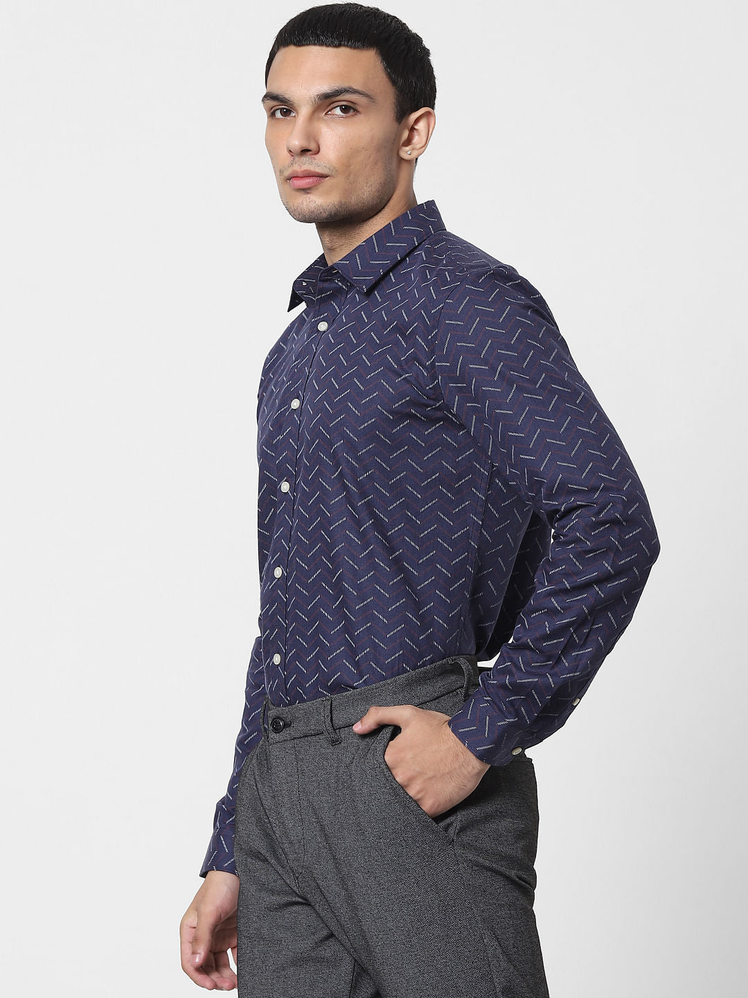 Blue Chevron Print Full Sleeves Shirt