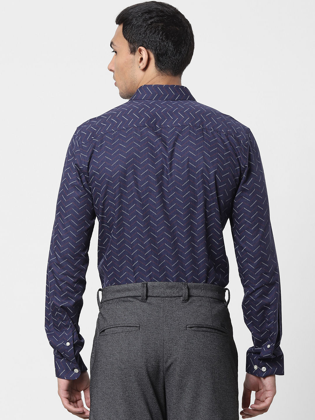 Blue Chevron Print Full Sleeves Shirt