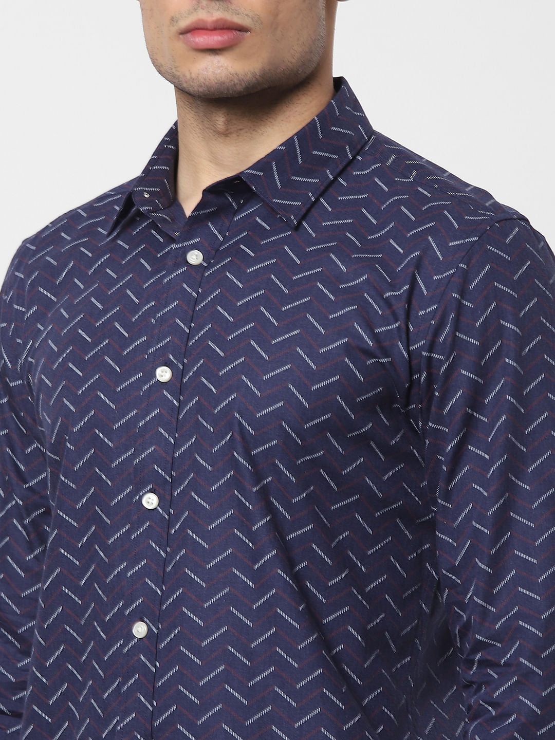 Blue Chevron Print Full Sleeves Shirt