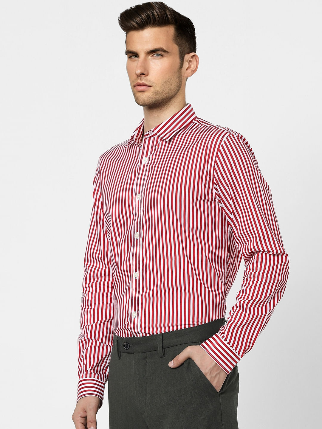 Red Striped Full Sleeves Shirt