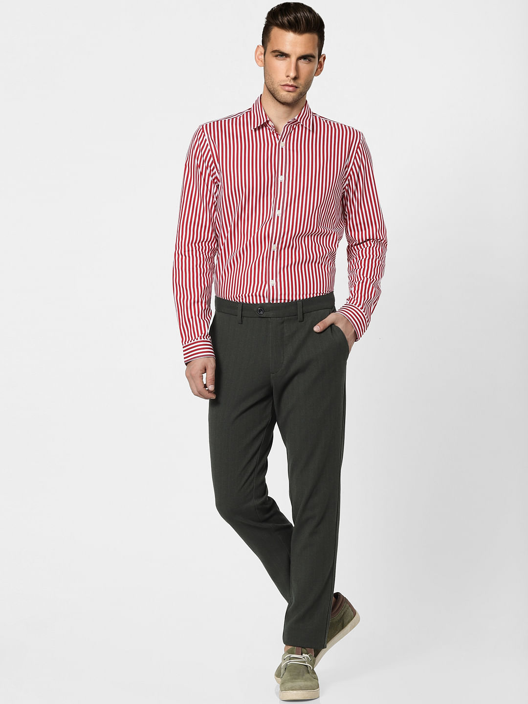 Red Striped Full Sleeves Shirt