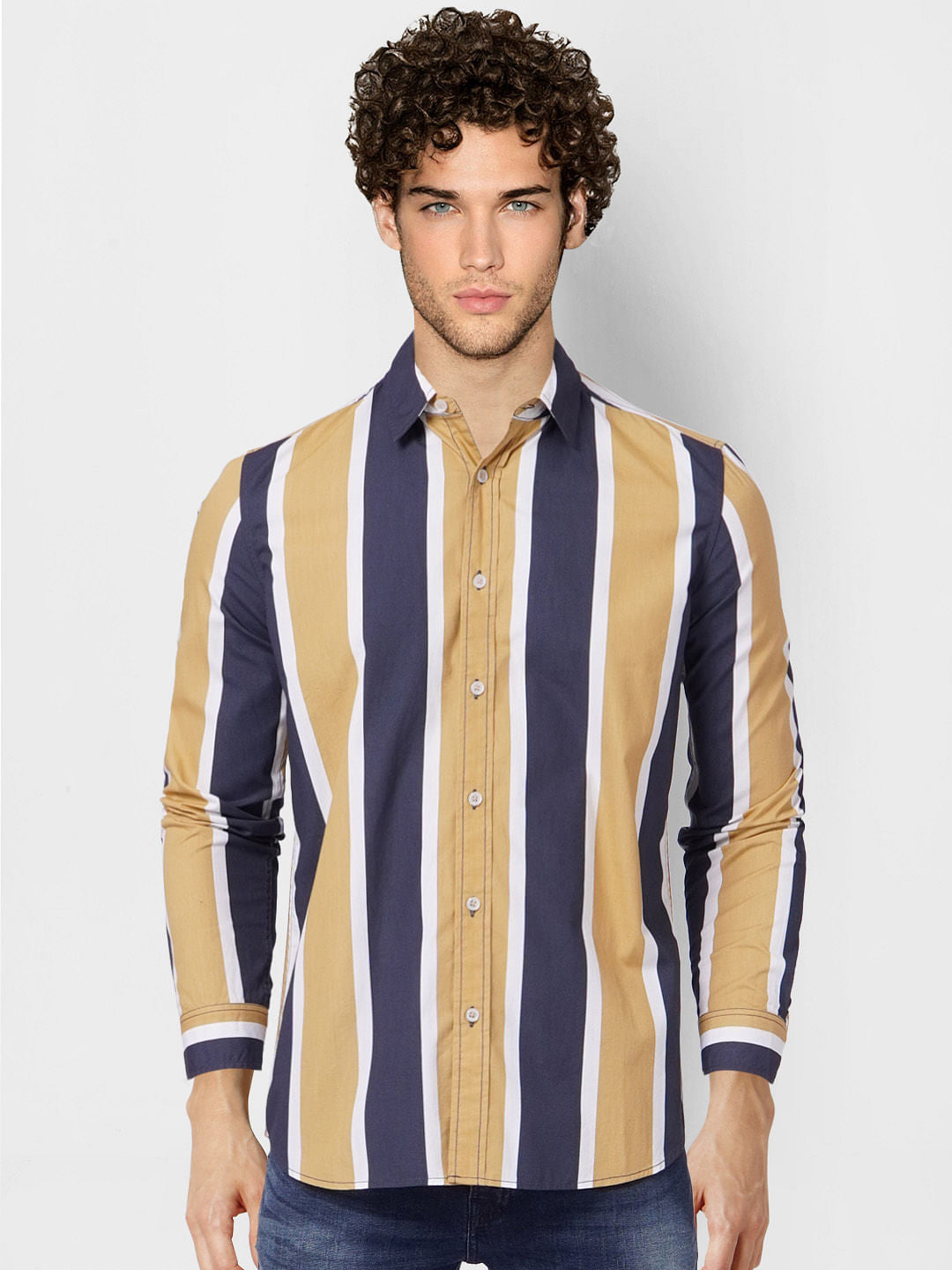 Yellow Striped Full Sleeves Shirt