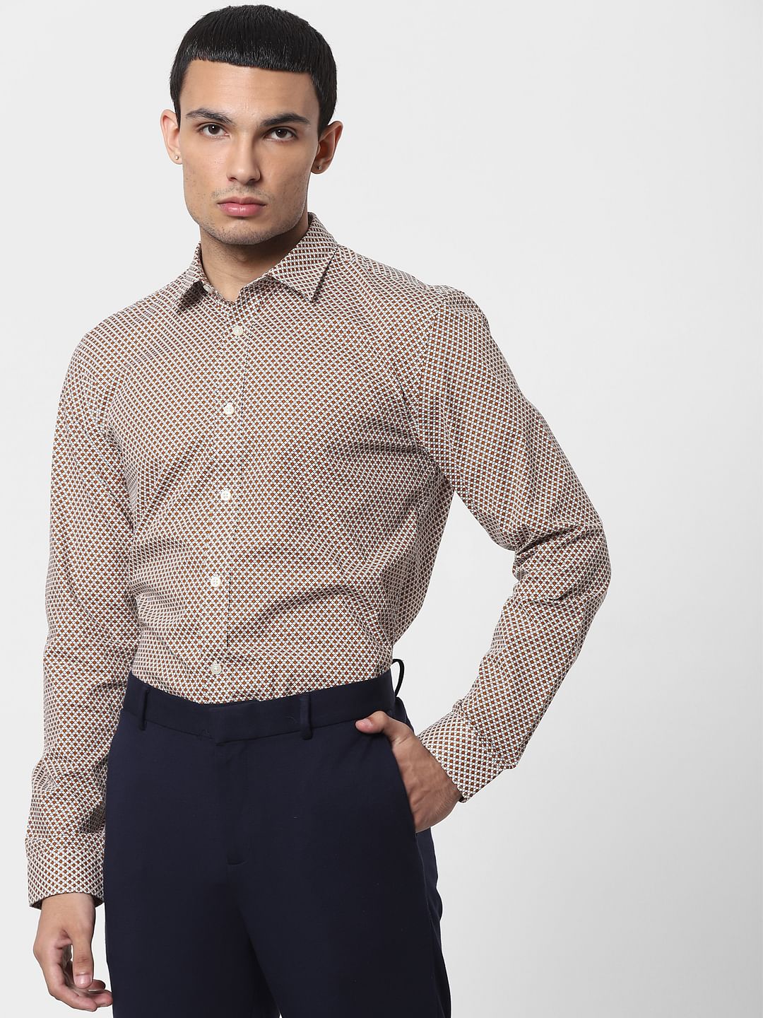 White Printed Full Sleeves Shirt
